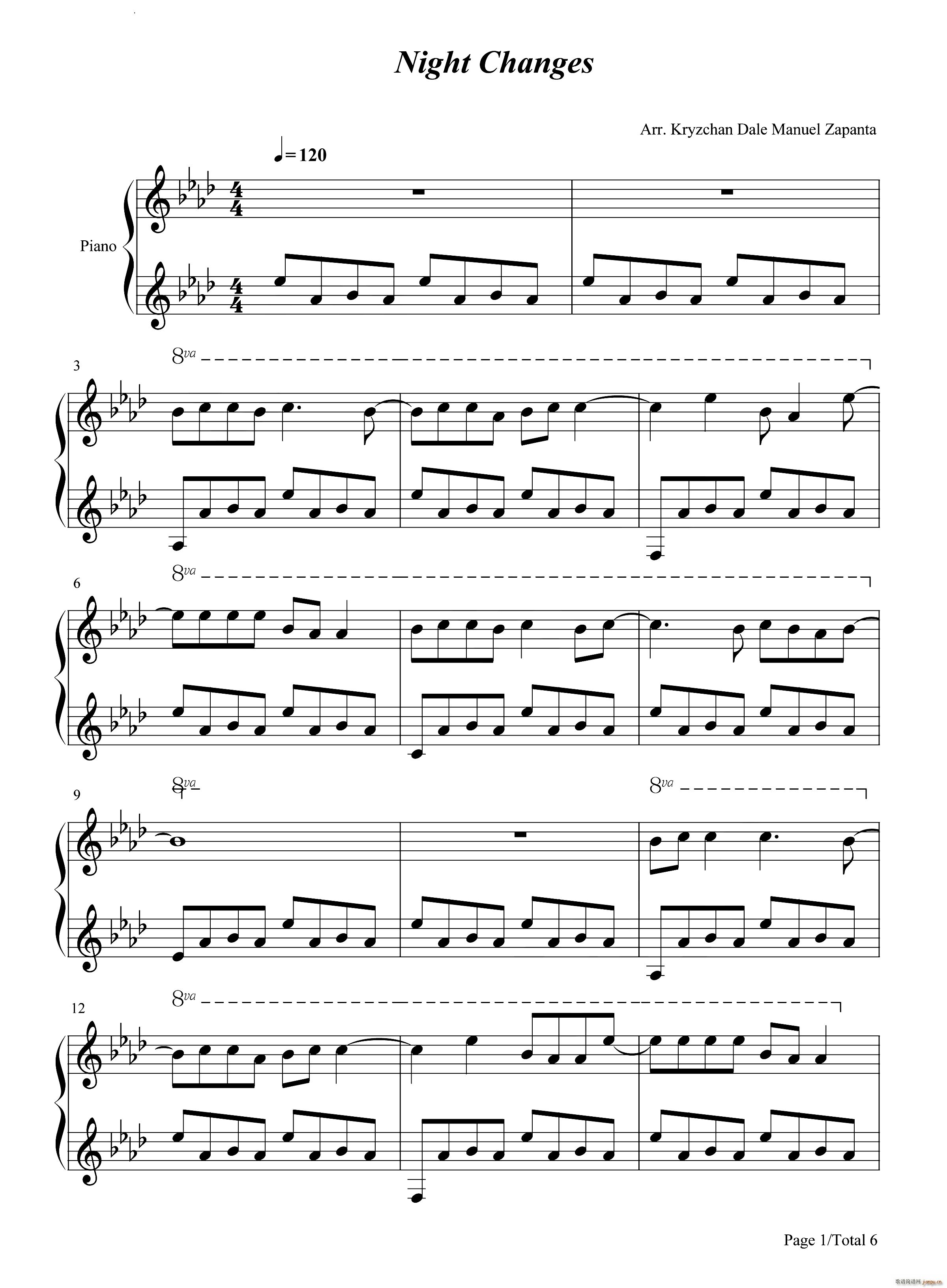 Night Changes夜色渐浓钢琴版_One Direction1