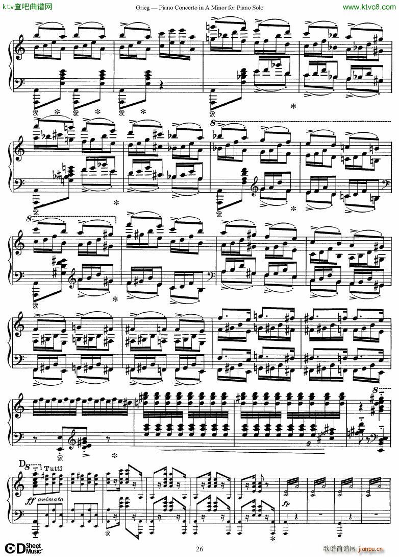Piano Concerto in A minor Op 16 1868 rev 1907 piano solo arr26