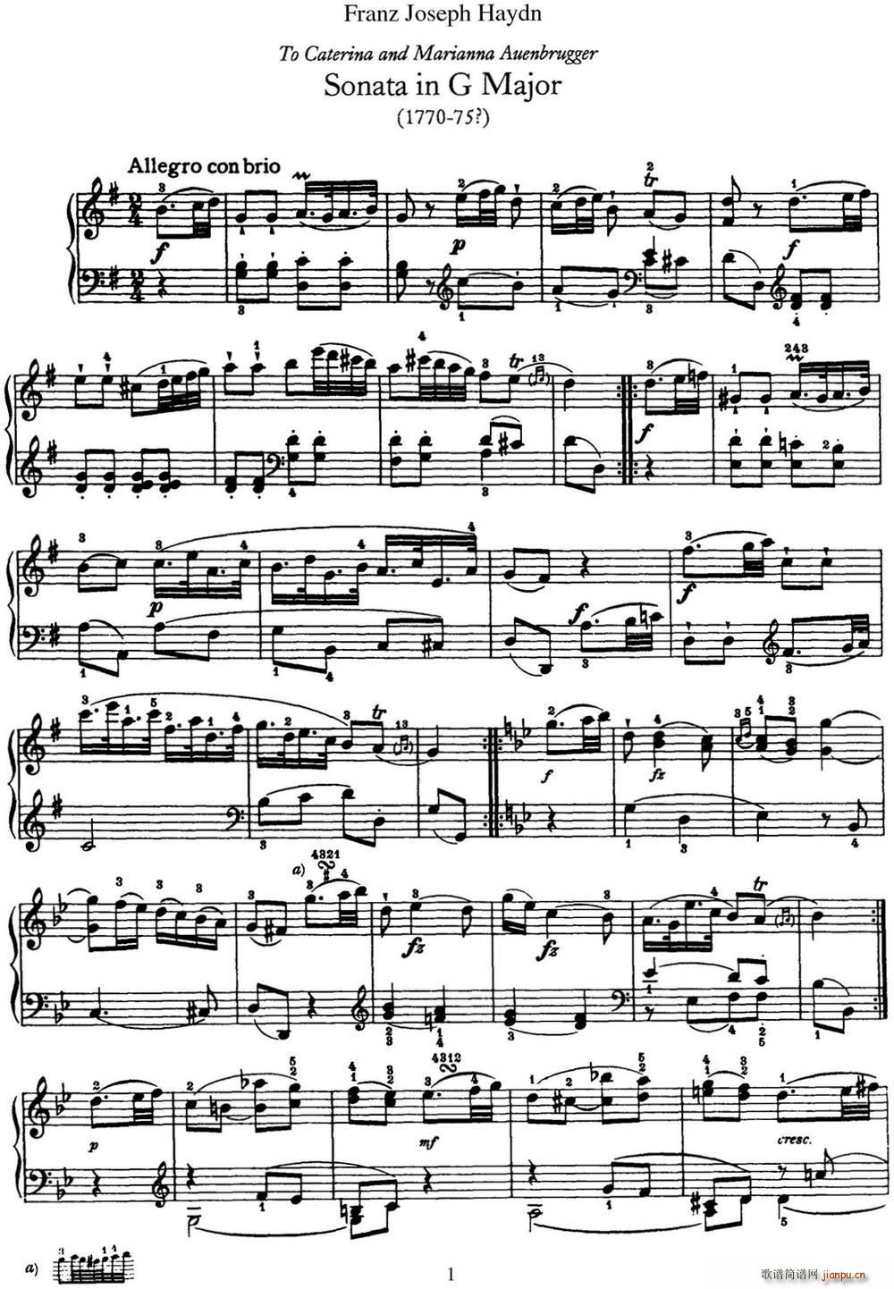 海顿 钢琴奏鸣曲 Hob XVI 39 in G major1