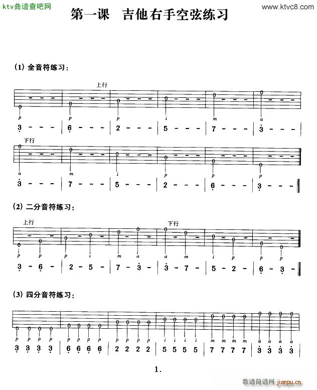 吉他右手空弦练习谱1