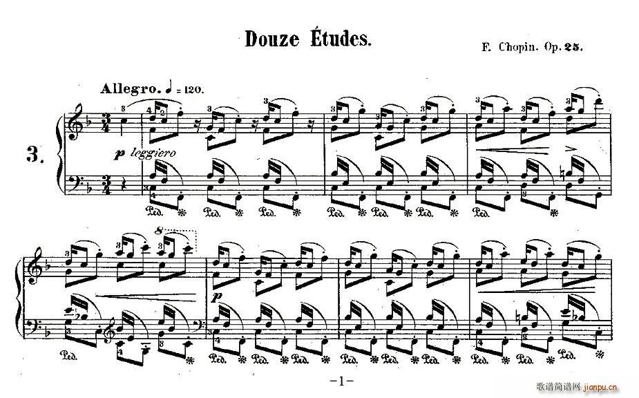 肖邦钢琴练习曲，Op.25之三1