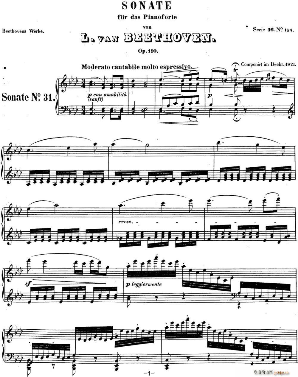 贝多芬钢琴奏鸣曲31 降A大调 Op 110 A-flat major1