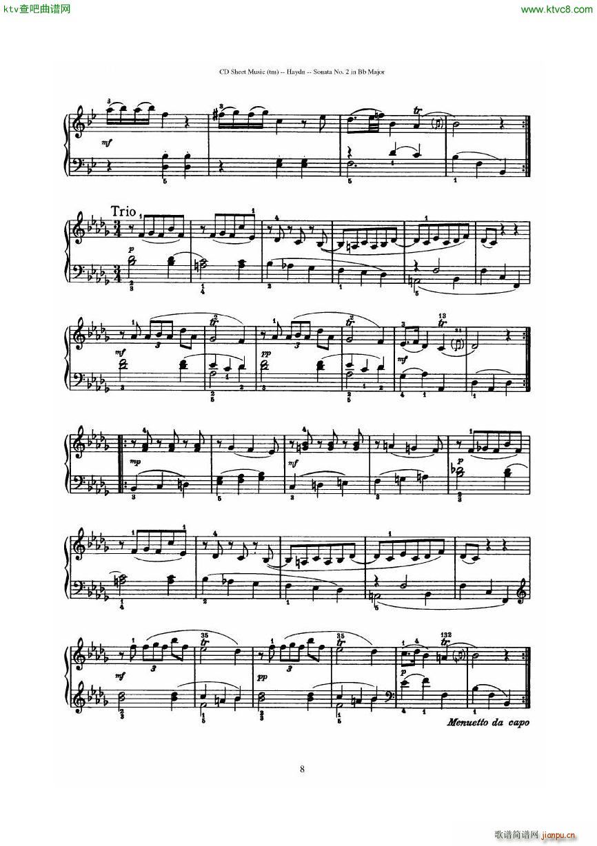 Haydn Joseph Sonata no 2 in Bb Major8