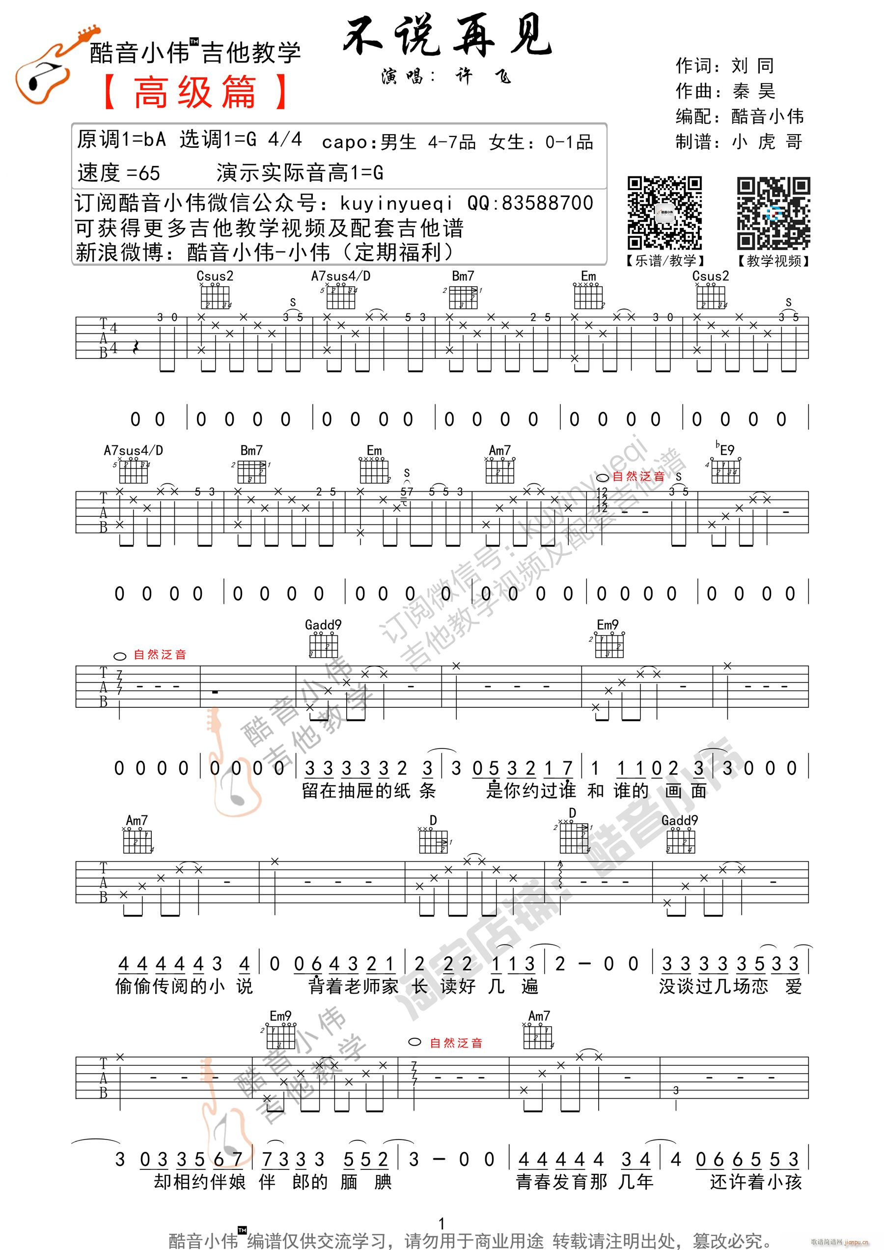 《不说再见》( 吉弹唱教学)_许飞1