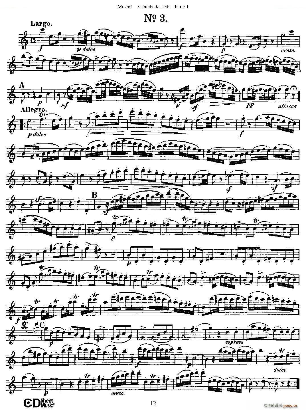 3 Duets K 156 之第一长笛（二重奏三首 K156号） 铜管12