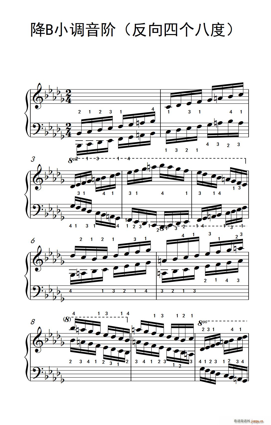 降B小调音阶（反向四个八度）（孩子们的钢琴音阶、和弦与琶音 2）1