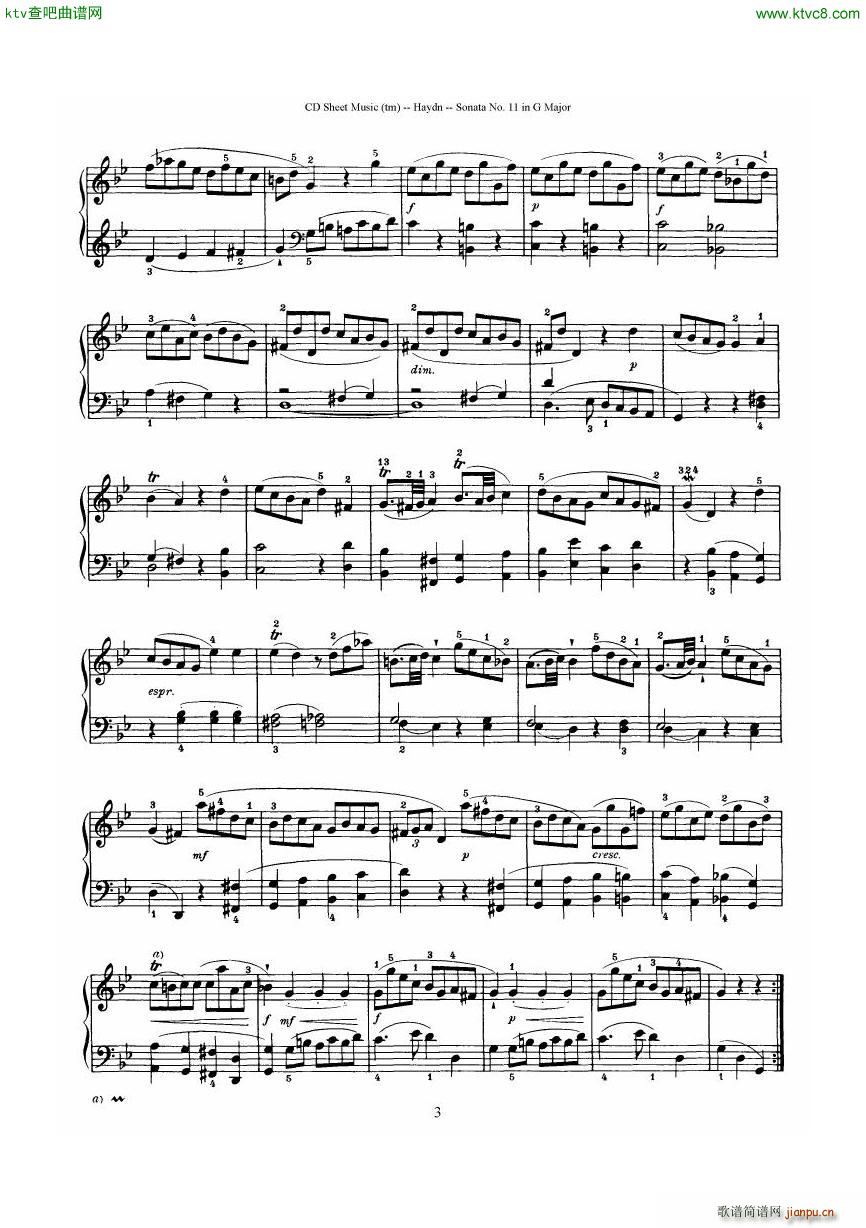 Haydn Joseph Sonata no 11 in G Major3