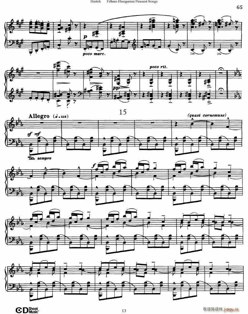 Bartok SZ 71 Fifteen Hungarian Peasant Songs Piano13