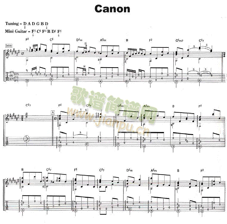Canon吉他谱( 六线谱)1