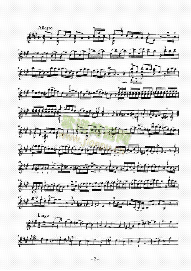 A大调奏鸣曲（分谱） 弦乐类 小提琴2