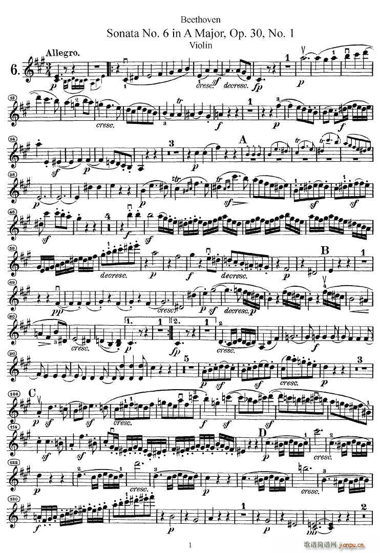 Sonata No.6 in A Major，Op.30，No.1（第六号小提琴奏鸣曲A大调op.）1