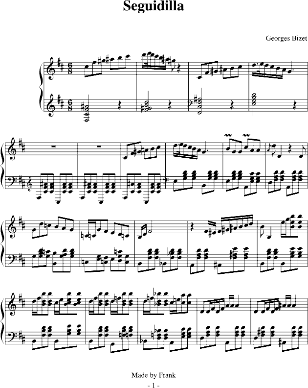 卡门-塞桂第拉舞曲-钢琴谱(钢琴曲)-比才-Bizet1