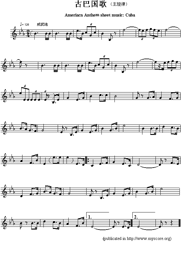 古巴国歌（Ameriacn Anthem sheet music:Cuba1
