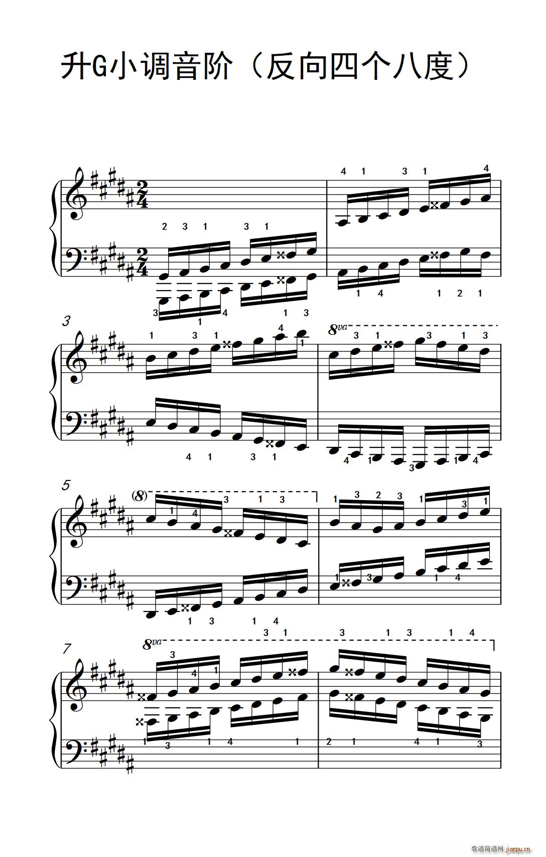 升G小调音阶(反向四个八度)(孩子们的钢琴音阶、和弦与琶音 2)1