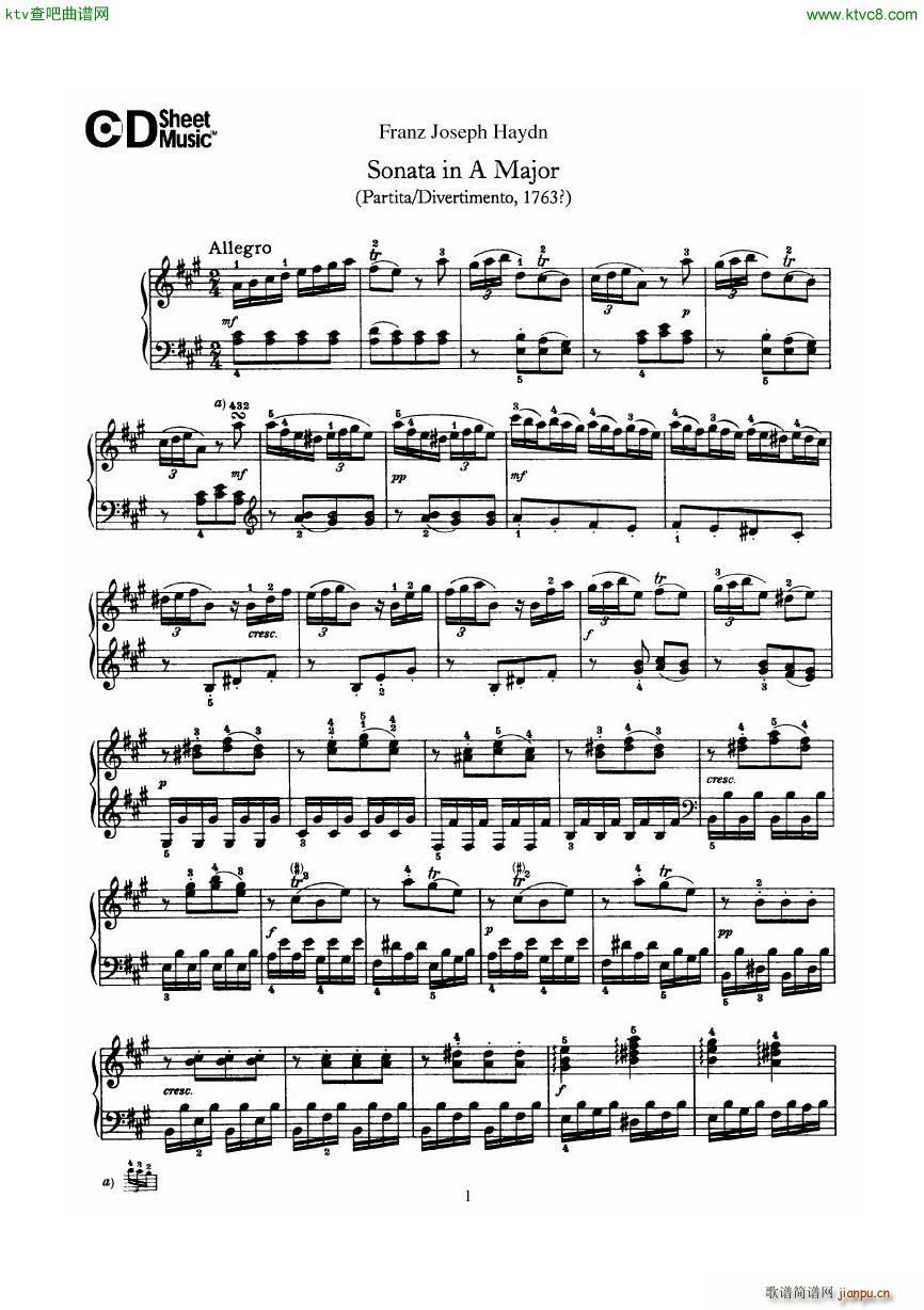 Haydn Joseph Sonata no 5 in A Major1