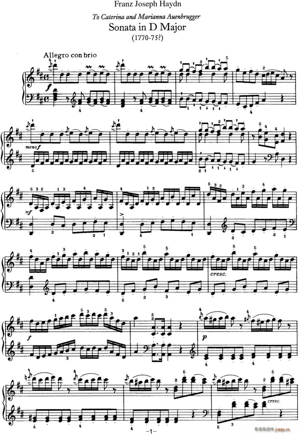 海顿 钢琴奏鸣曲 Hob XVI 37 in D major1