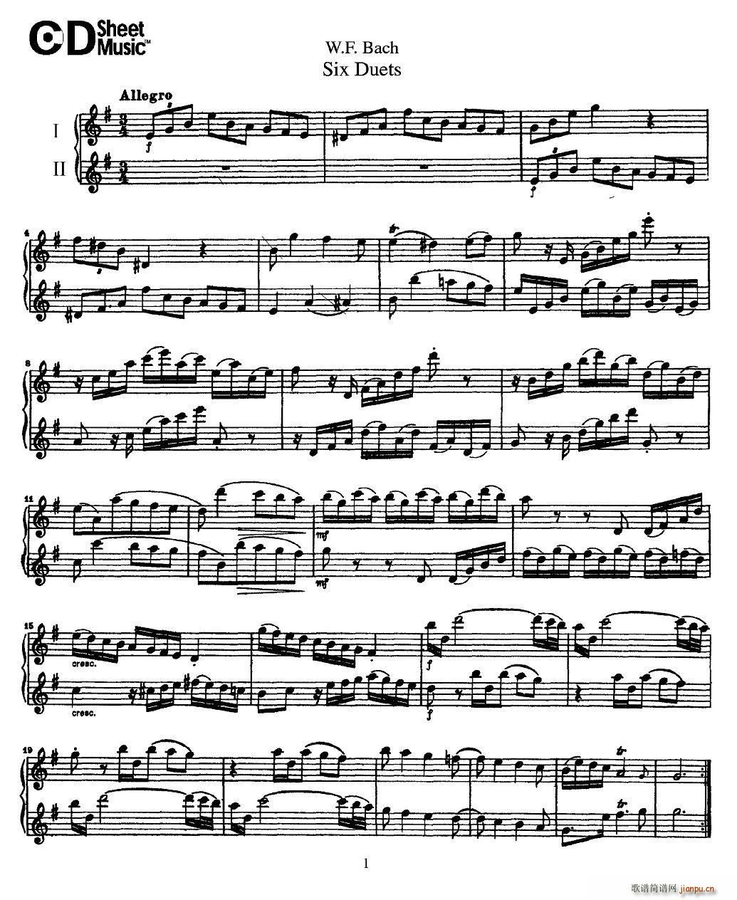 W F 巴赫―六首二重奏练习曲（1）1