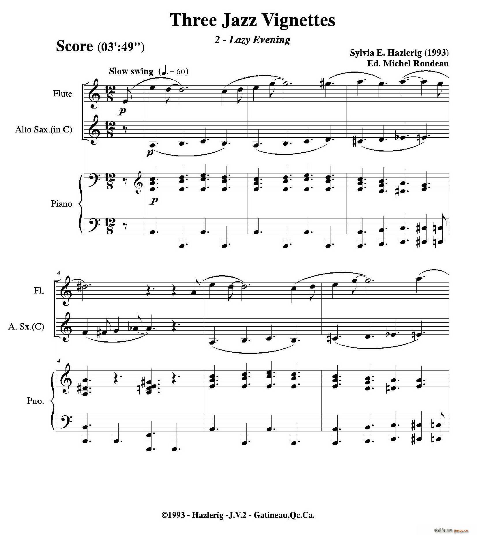 Three jazz vignettes(第二乐章)(长笛中萨钢琴三重奏总谱)_爵士管乐团1