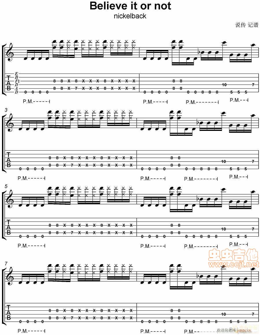 说传记谱-分享-Nickelback-believe it or not-节奏吉他谱_nickelback1