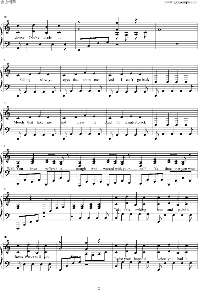 Falling Slowly-钢琴谱(钢琴曲)-once2