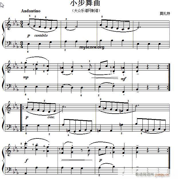 莫扎特钢琴小曲 降E小步舞曲1
