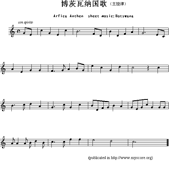 博茨瓦纳国歌（Arfica Anthen sheet music:Botswana）1