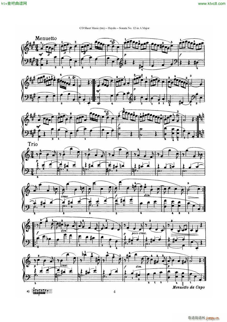 Haydn Joseph Sonata no 12 in A Major4