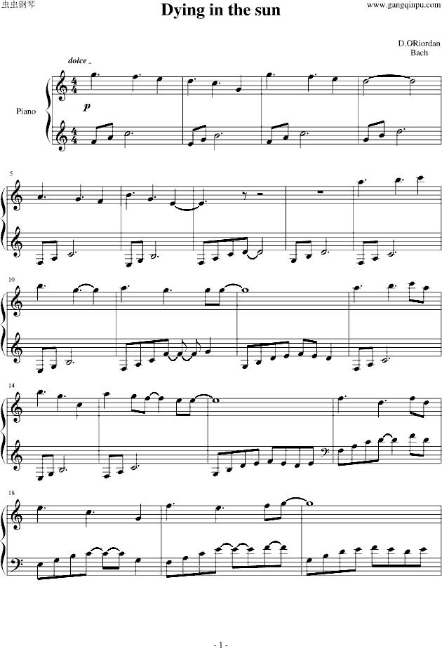 Dying in the sun-钢琴谱(钢琴曲)-Cranberries1