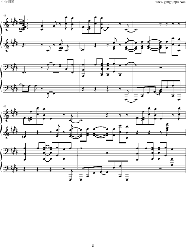 青鸟-火影主题曲(演奏版)-钢琴谱(钢琴曲)-火影忍者8