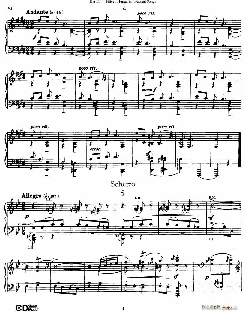 Bartok SZ 71 Fifteen Hungarian Peasant Songs Piano4