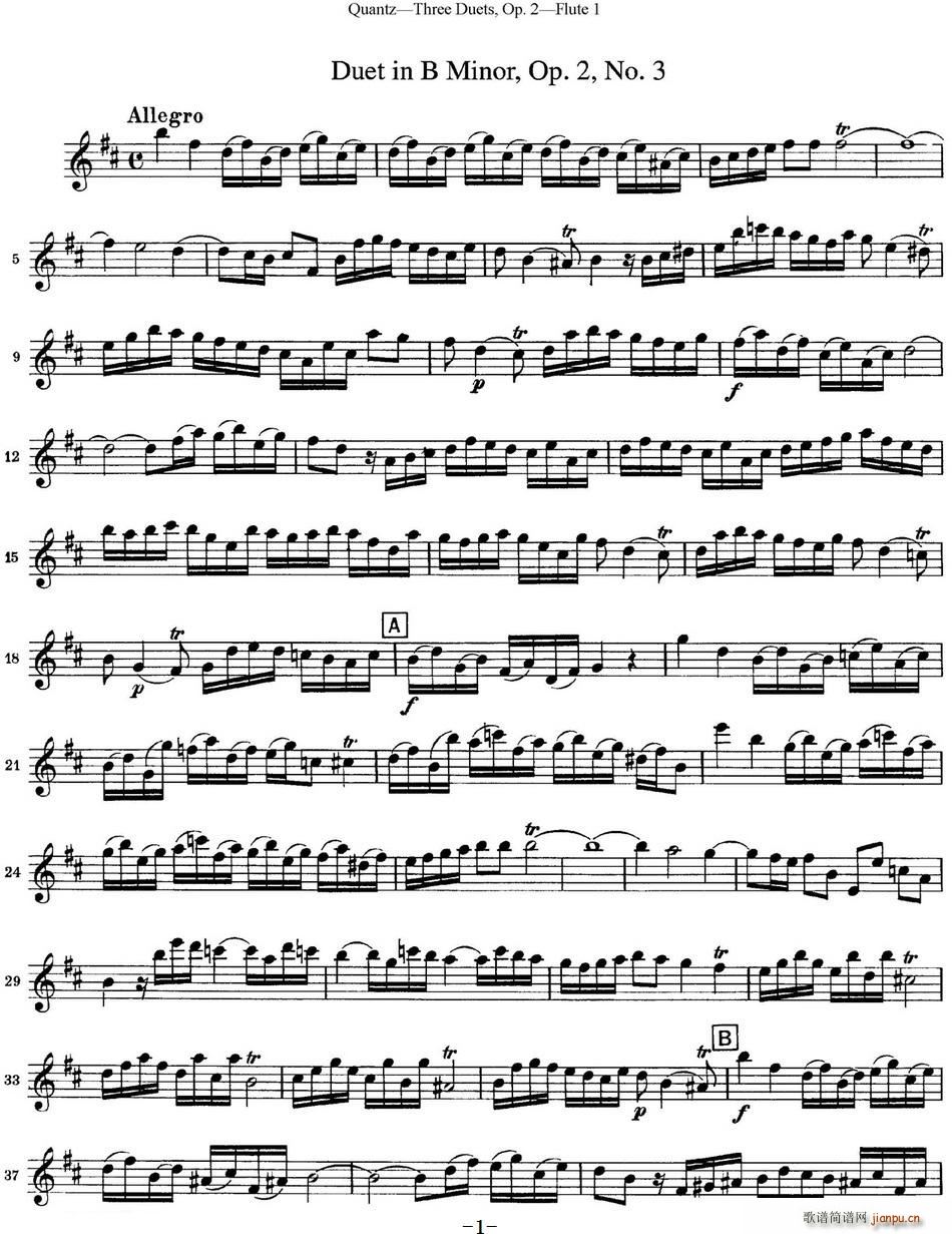 匡茨G大调长笛二重奏Op 2――Flute 1(No 3) 长笛1