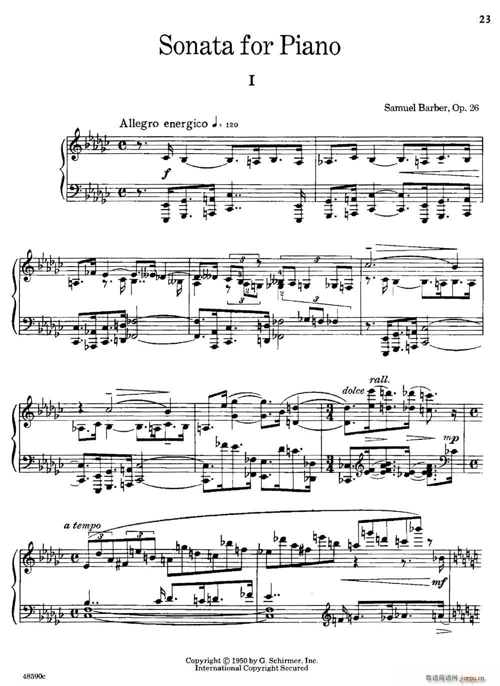塞缪尔 巴伯 - 降e小调钢琴奏鸣曲 op 26 v 11
