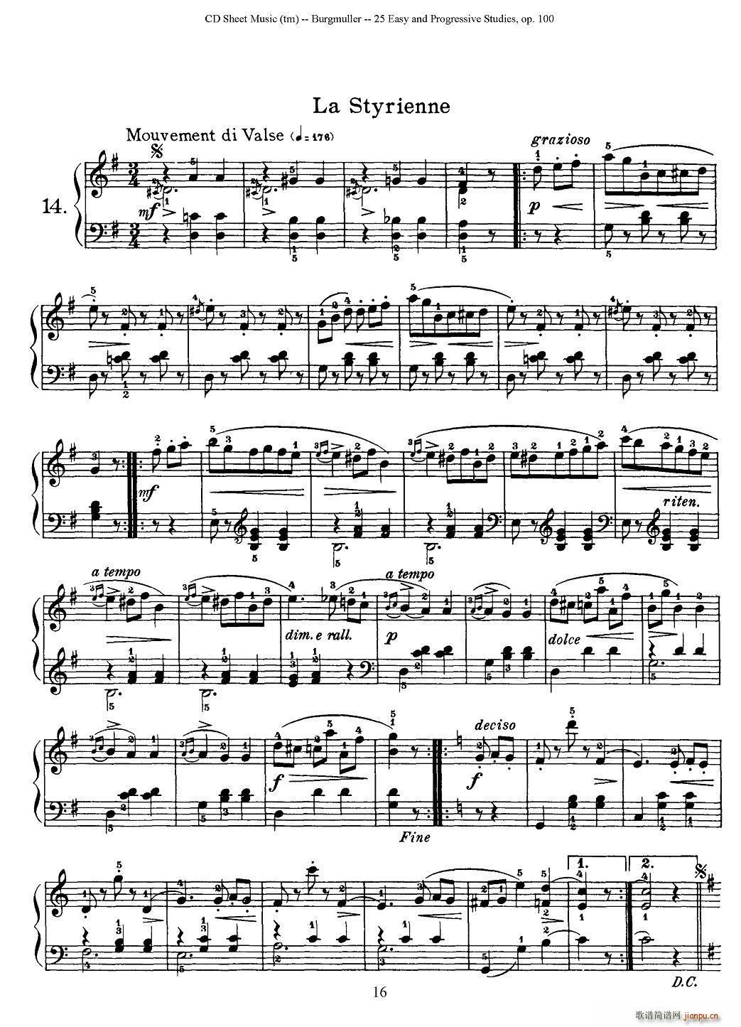 布尔格缪勒-25首钢琴进阶练习曲 Op 100（14、斯提利亚人）1