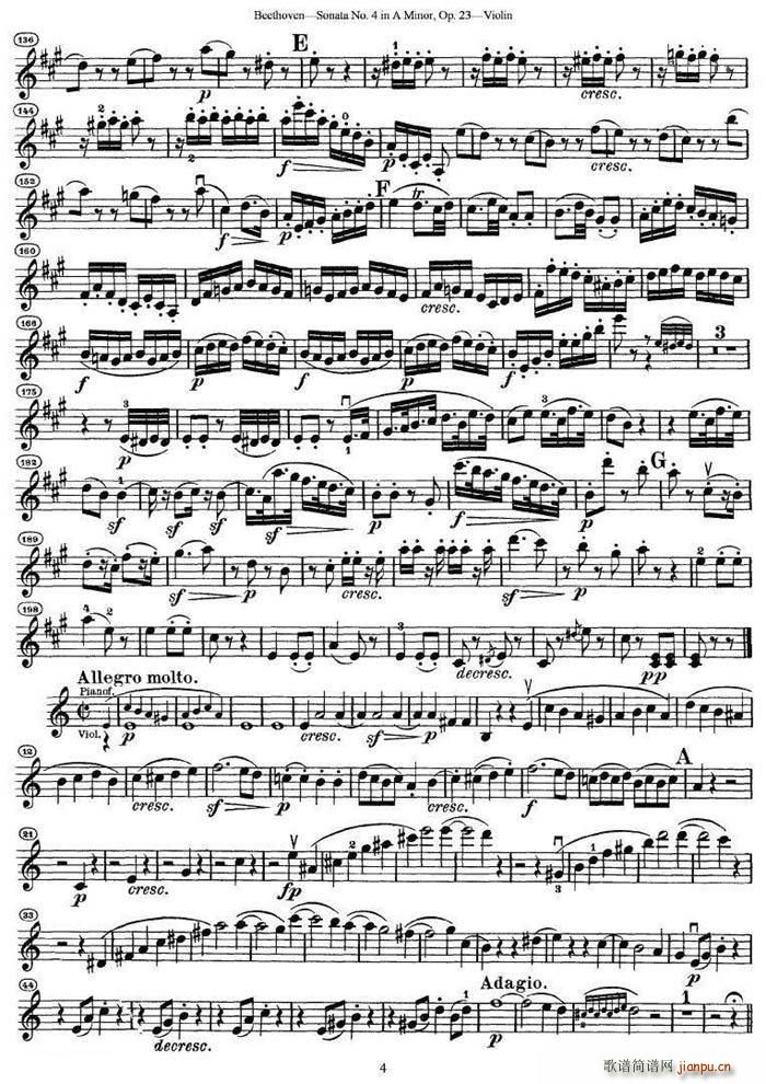 贝多芬第四号小提琴奏鸣曲a小调op.234
