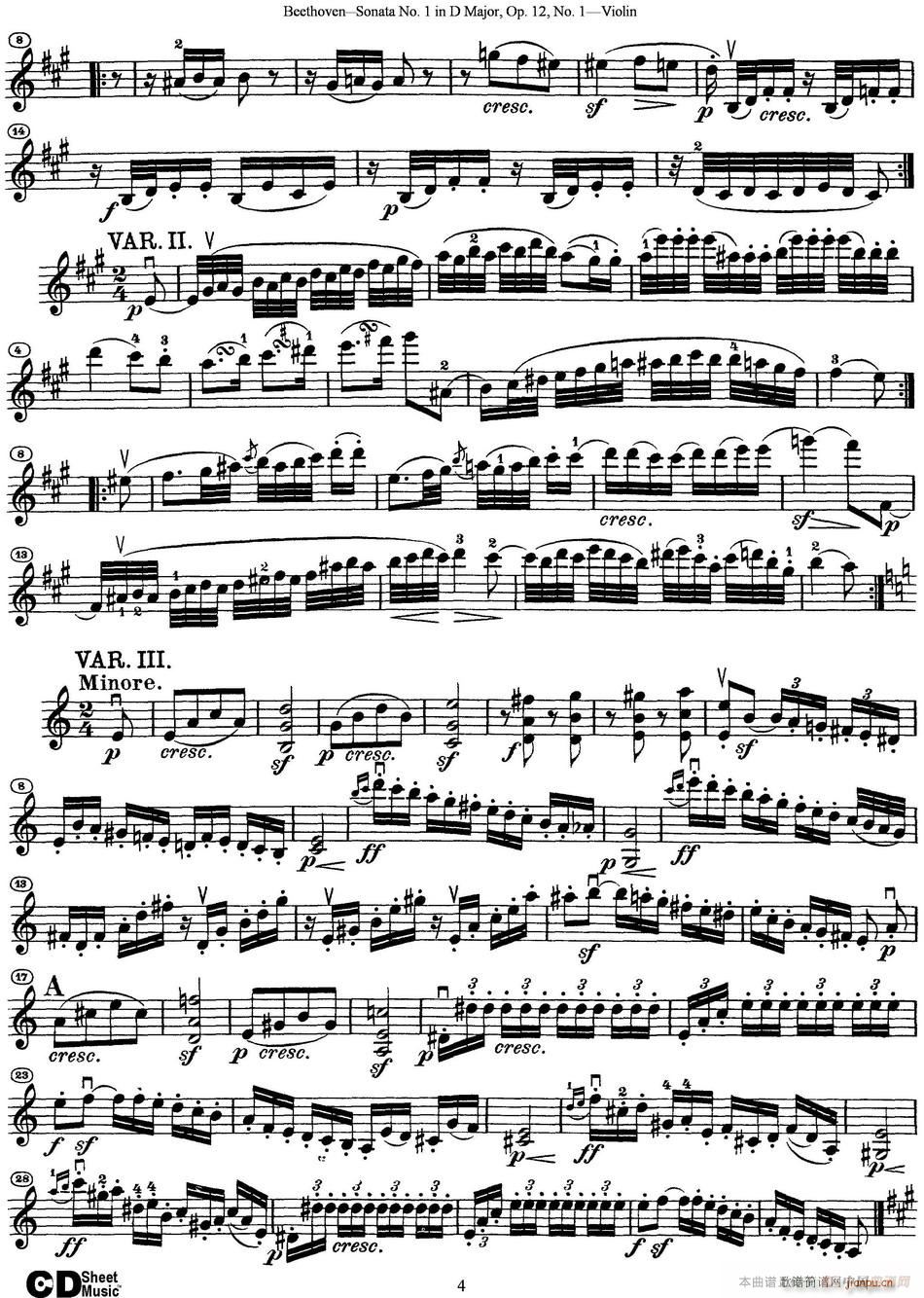 Violin Sonata No 1 in D Major Op 12 No 14