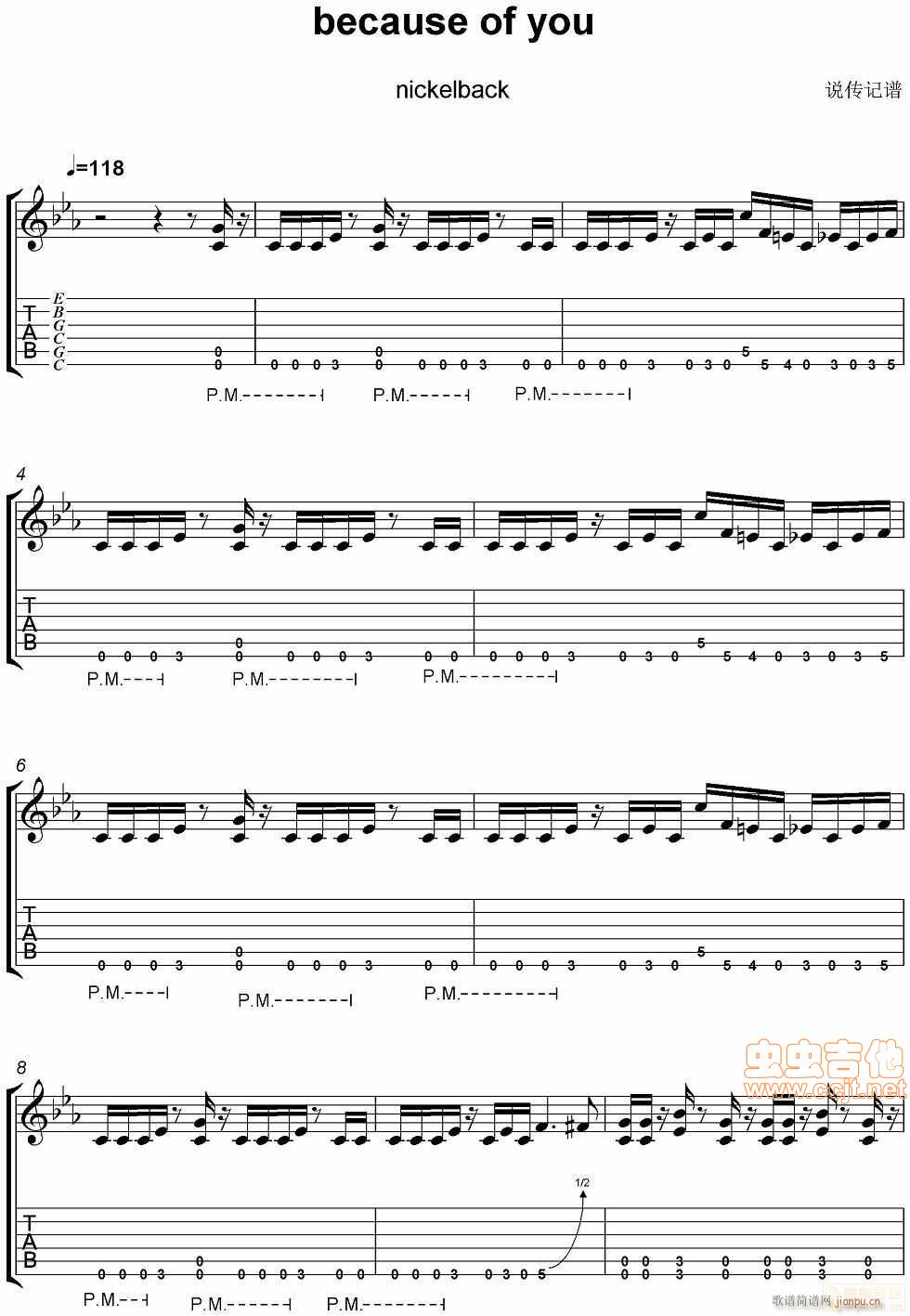 说传记谱-分享-Nickelback-because of you -节奏吉他谱_nickelback1