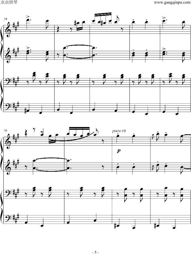 《匈牙利舞曲第5号》四手联弹-钢琴谱(钢琴曲)-勃拉姆斯-Brahms5