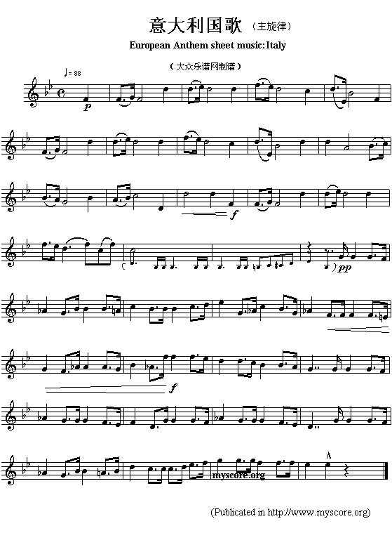 意大利国歌（European Anthem sheet music:Italy）1