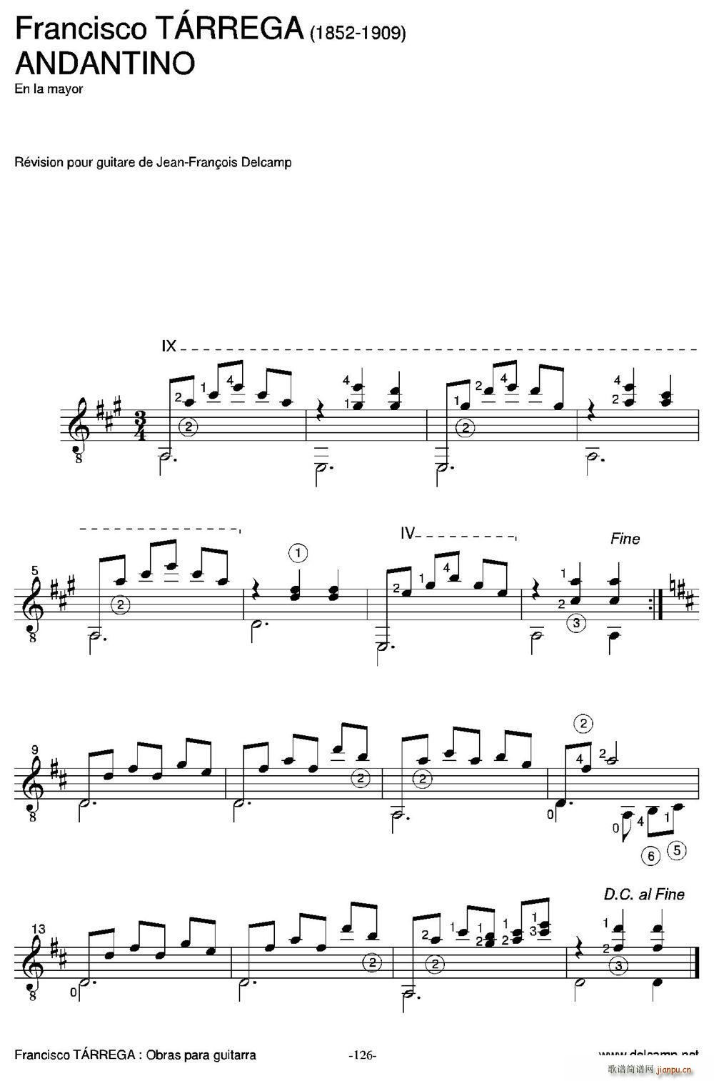 ANDANTINO(En la mayor)（古典吉他）1