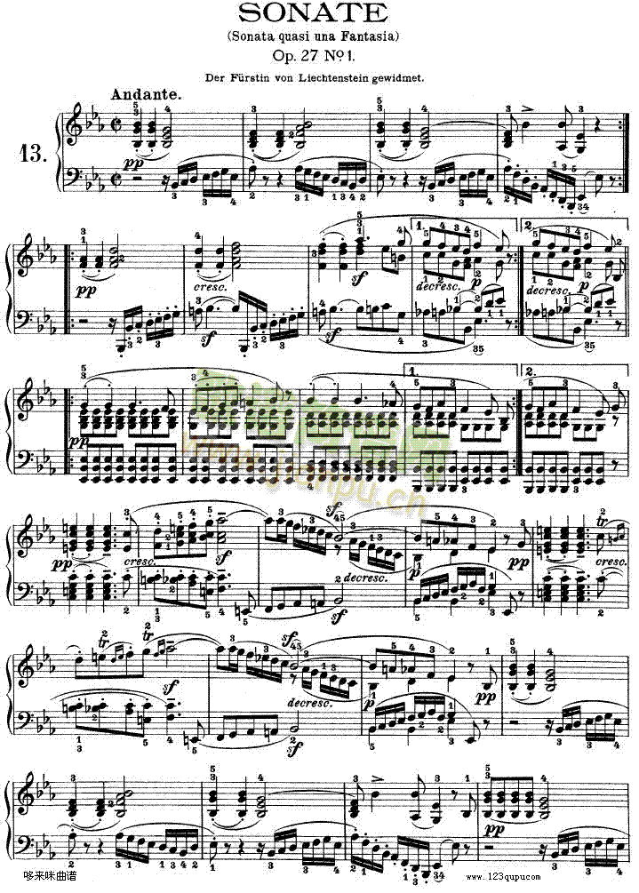 第十三钢琴奏鸣曲-（Op.27 No.1）-贝多芬1