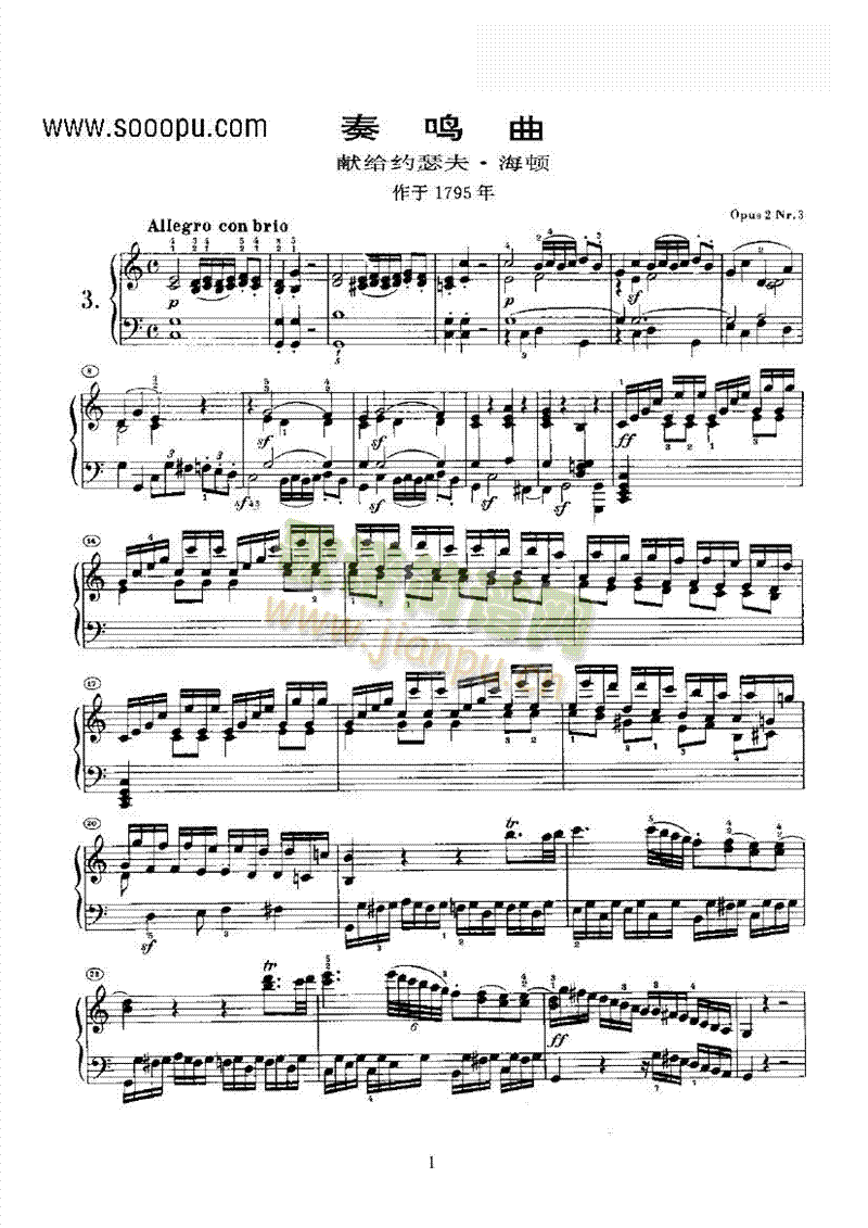 奏鸣曲(Opus2 Nr.3) 键盘类 钢琴1
