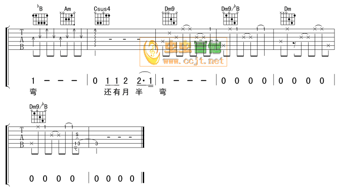 月半弯吉他谱(和弦 六线谱)3