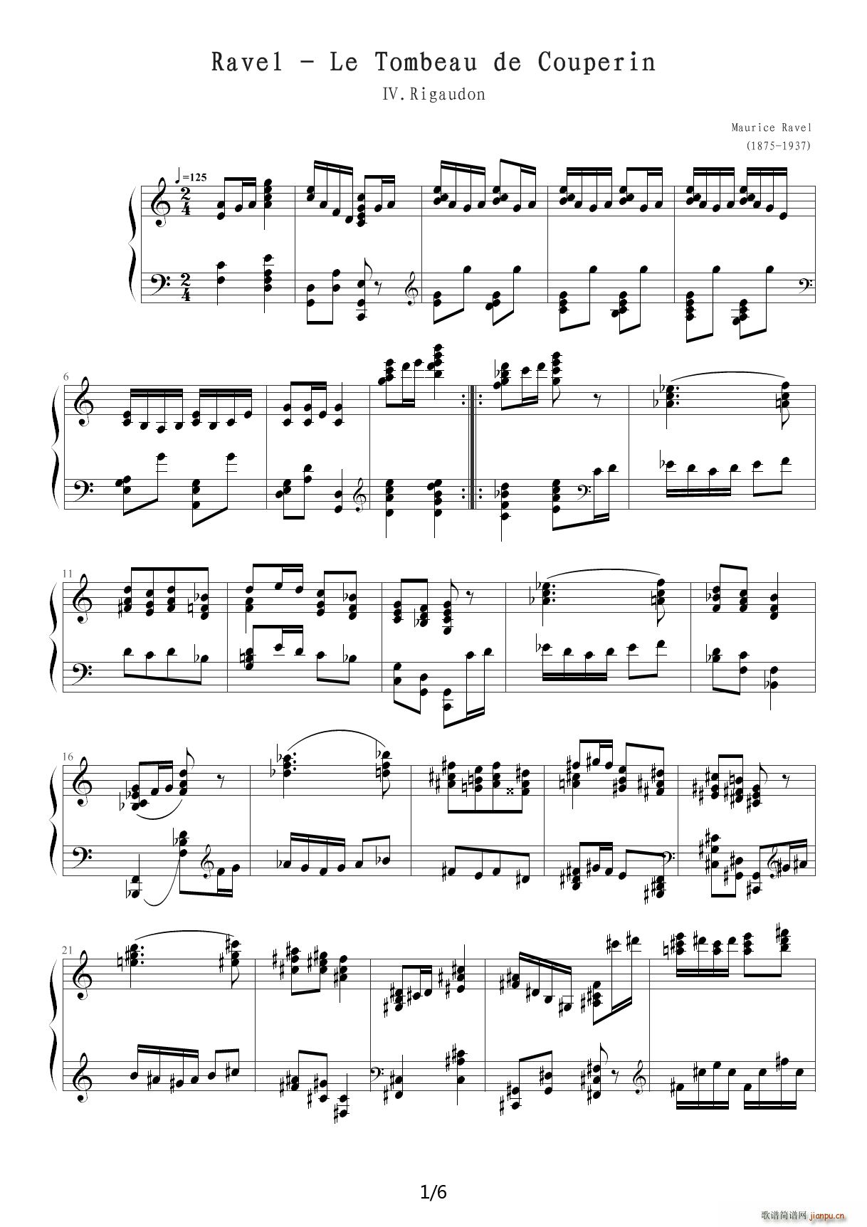 利戈顿舞曲（选自《库普兰之墓》） C调1