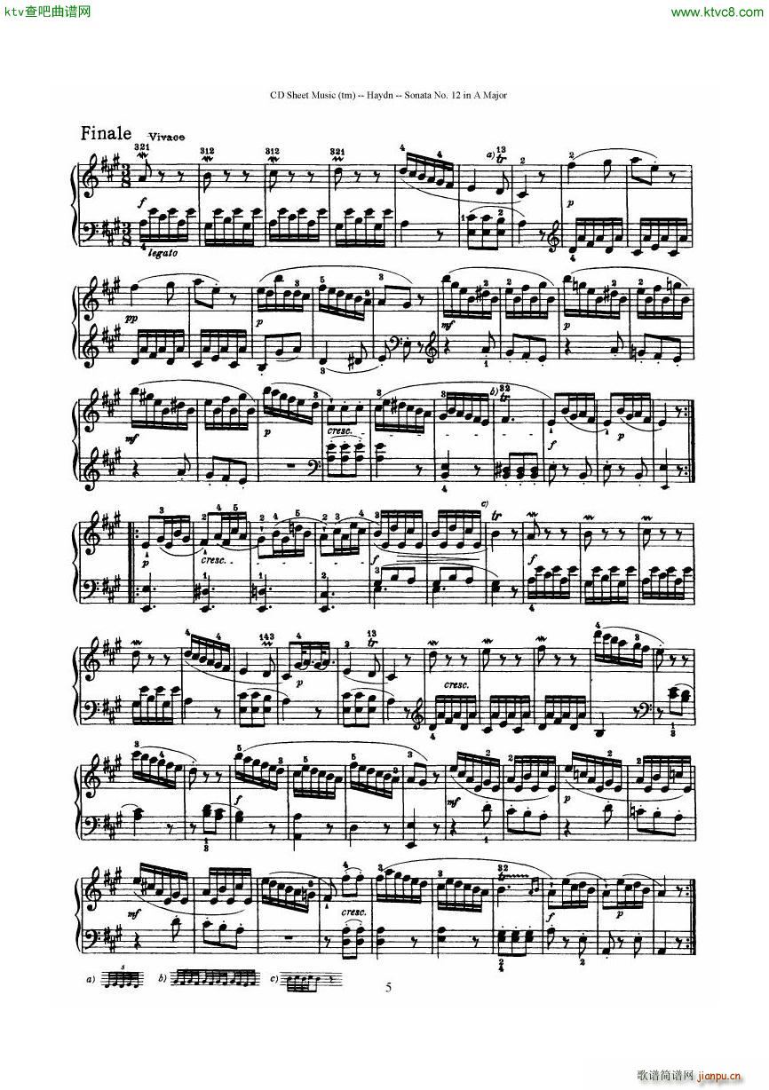 Haydn Joseph Sonata no 12 in A Major5