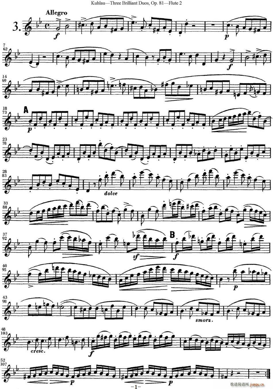 库劳长笛二重奏练习三段OP 81――Flute 2(NO 3)1