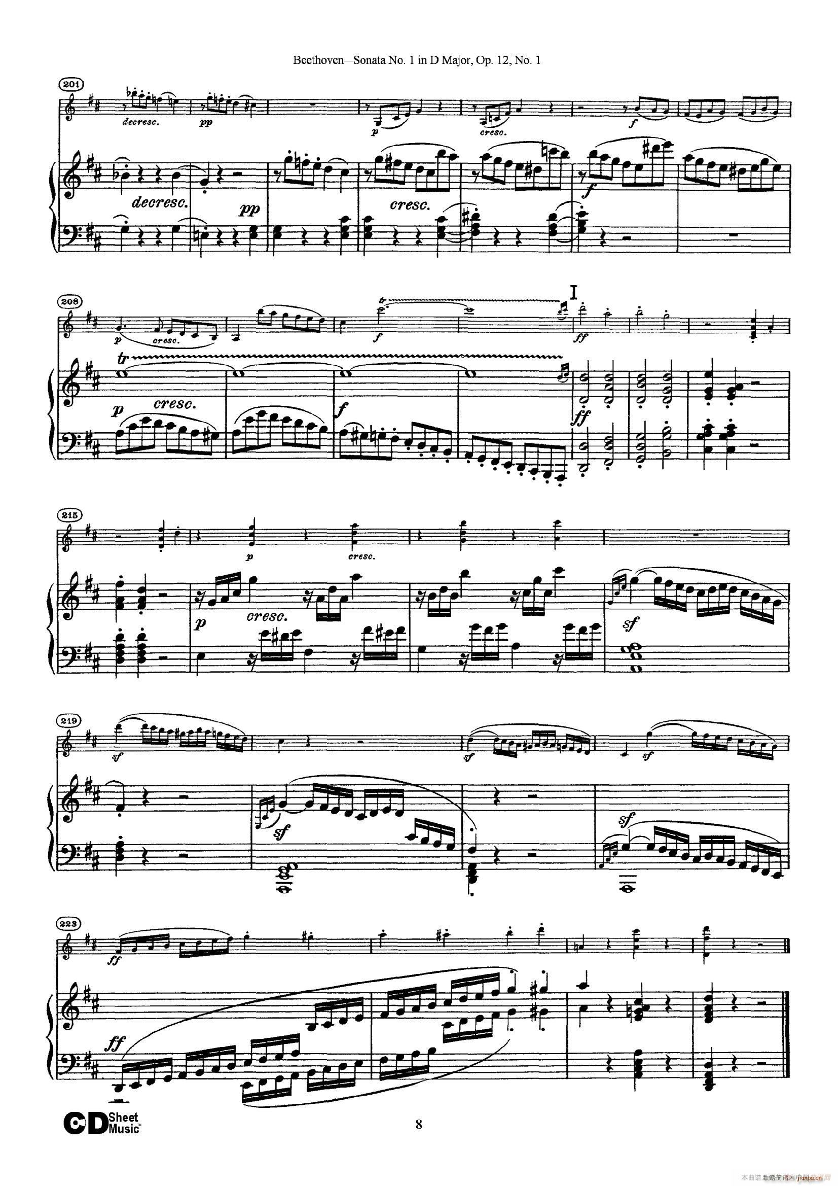 D大调第一小提琴奏鸣曲（Sonata No 1 in D Major Op 12 No 1）（ 钢琴伴奏）8