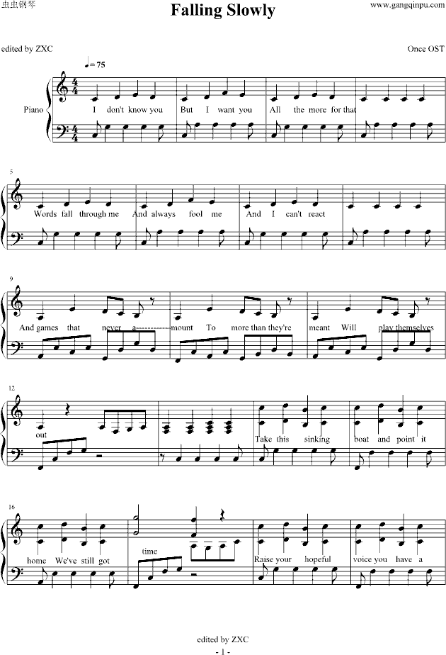 Falling Slowly-钢琴谱(钢琴曲)-once1