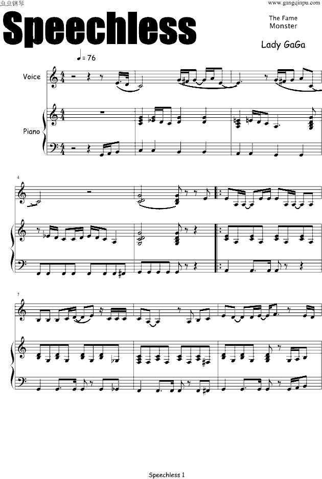 Speechless（原版琴谱）-钢琴谱(钢琴曲)-Lady GaGa1