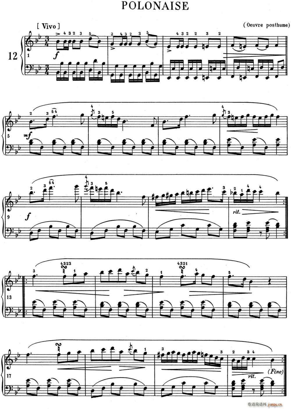 肖邦 波兰舞曲 Op posth P 1 No 1 降B大调1