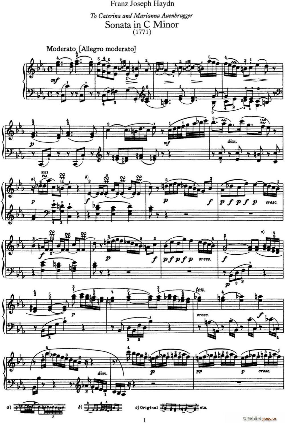 海顿 钢琴奏鸣曲 Hob XVI 20 in C minor1
